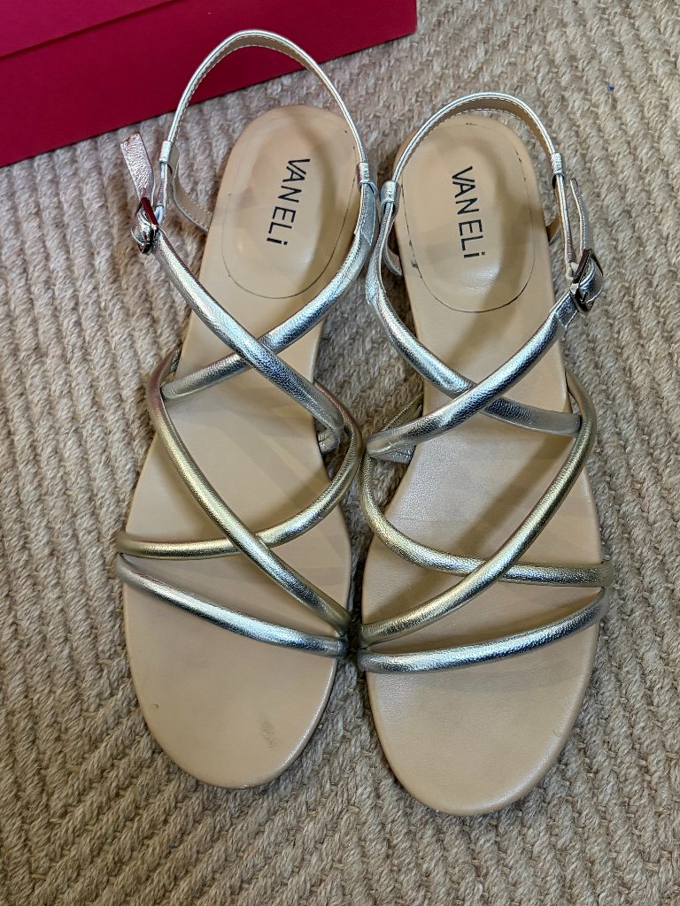 Vaneli Mixed- Metal Flat Strappy Slingback Sandal